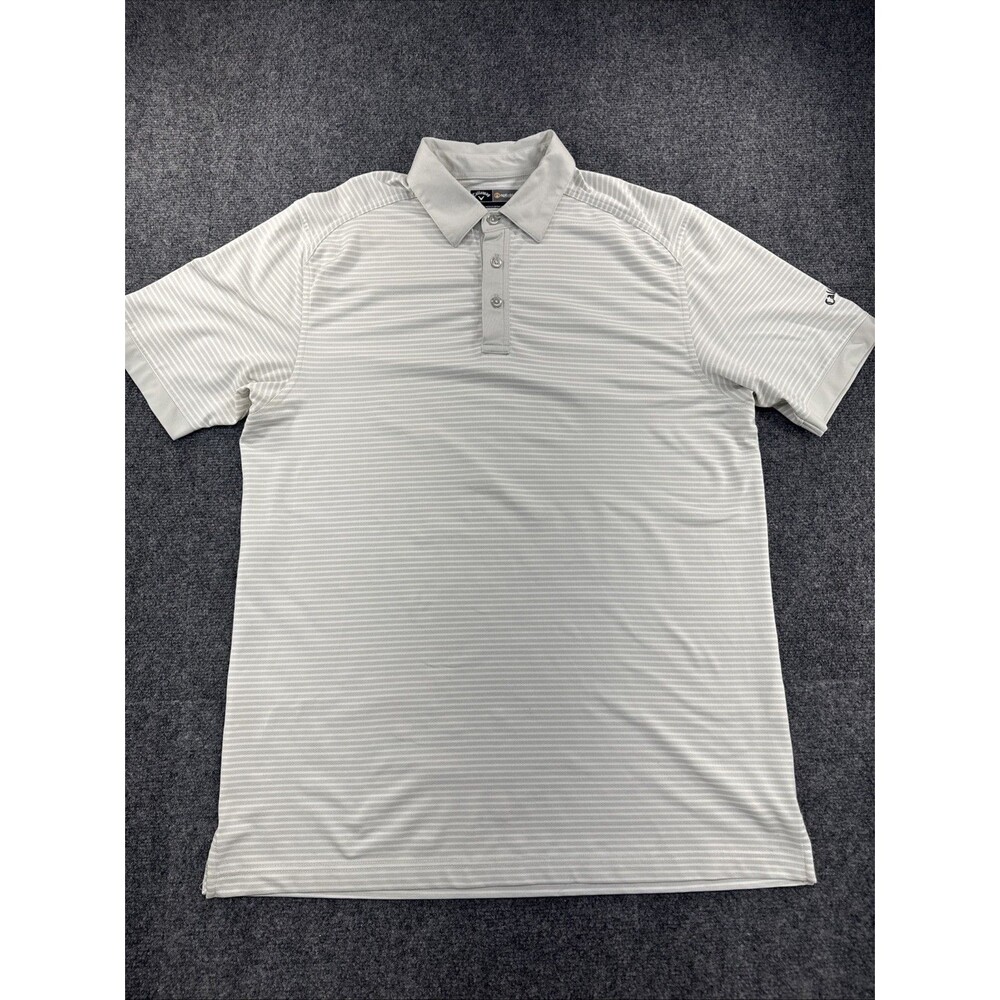 Callaway Opti-Dri Golf Polo Men’s L Gray White Striped Stretch Performance